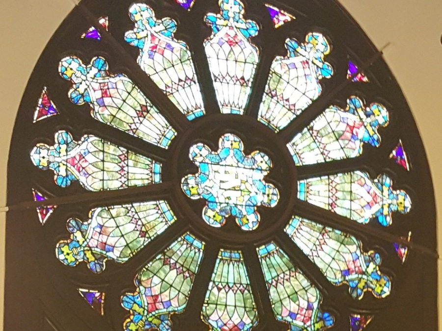 Colorful stained glass window in church